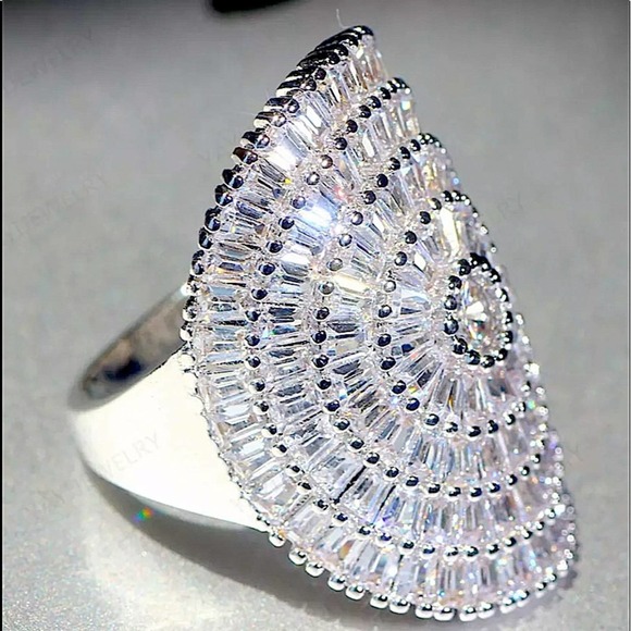 Sterling Silver Multi Layer Zircon Baguette Statement Ring - Picture 5 of 6